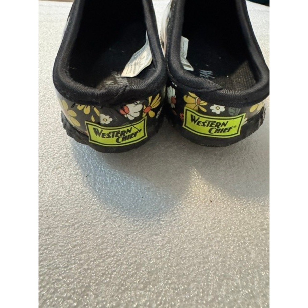 Western Chief Petal Party Garden Clogs Black Floral Rubber Slip On Mules Women 7 - Picture 3 of 7